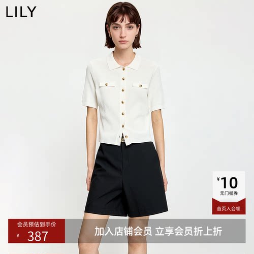 ~LILY2026夏新款女装简约小香风正肩气质通勤白色短袖针织开衫