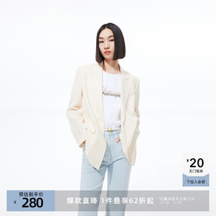 LILY奥莱夏新款 外套 女装 舒适垂感醋纤复古简约条纹一粒扣宽松西装