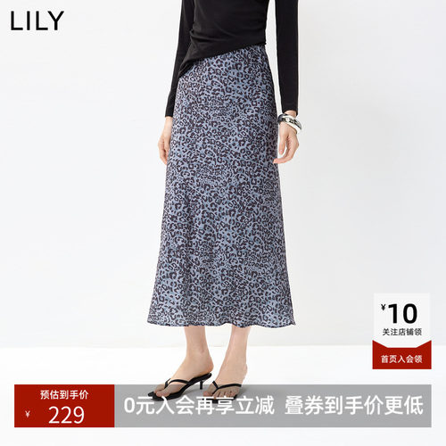 LILY2026秋新款女装复古豹纹显瘦气质休闲通勤深色小A字半身裙