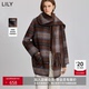 LILY冬新款 羊毛羊驼毛混纺学院风格 纹含围巾双面呢毛呢外套女