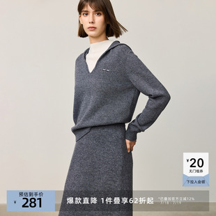 LILY奥莱冬新款 毛衣女 女装 格雷系设计感假两件拼接连帽时髦针织衫