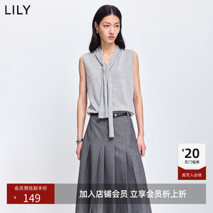 LILY2026春新款含羊毛V领飘带休闲气质通勤套头针织衫背心女短款