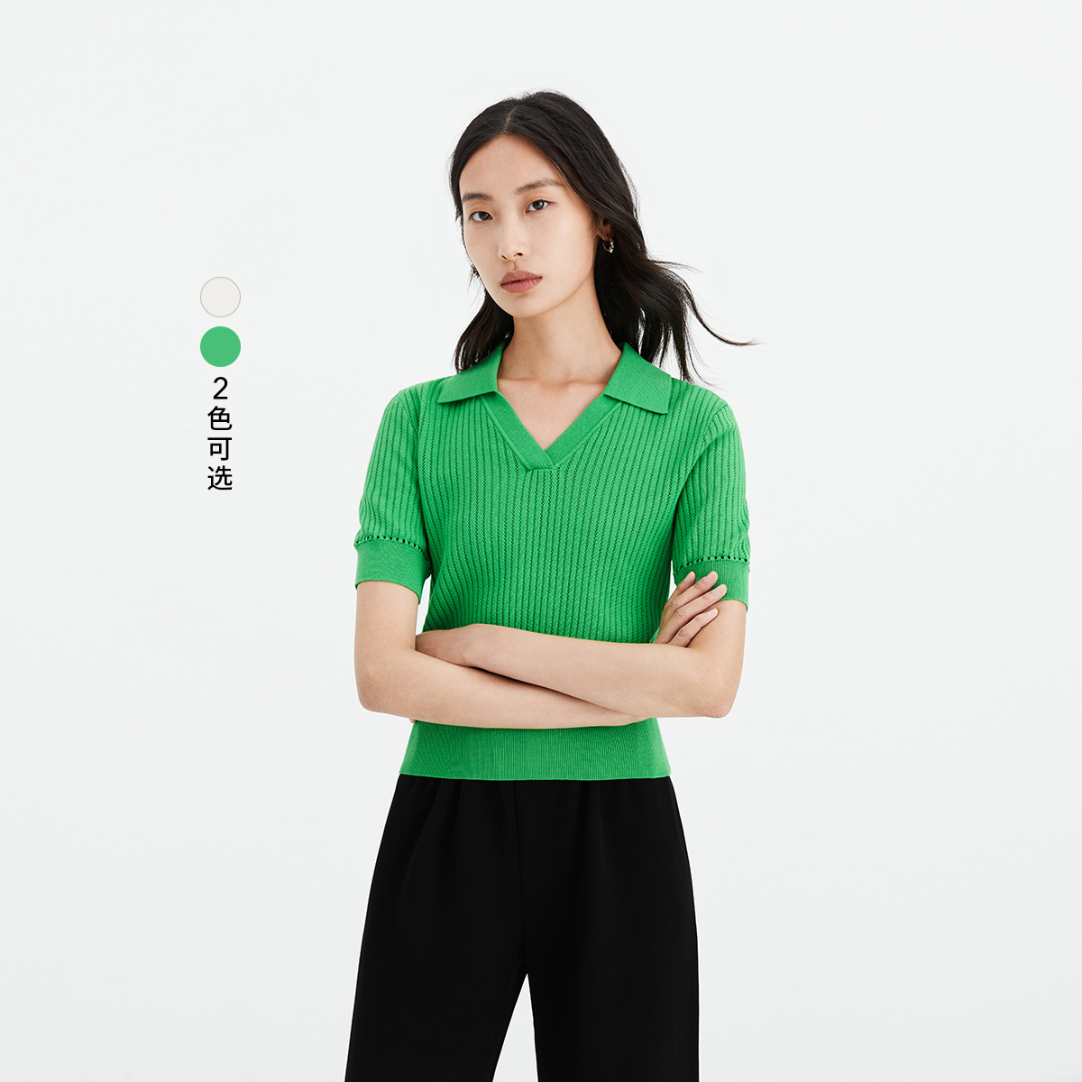 显瘦收腰设计， 复古V字POLO
