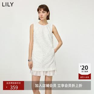 LILY2026夏新款女装含莱赛尔亚麻欧根纱肌理感无袖圆领白色连衣裙