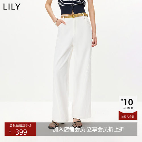 LILY2026夏新款棉麻混纺简约随性宽松通勤百搭纯色直筒裤休闲裤女