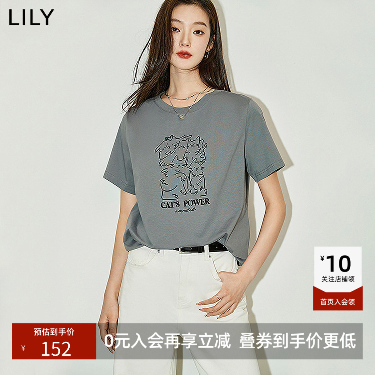 呼吸TEELILY2026秋新款女装复古小猫宽松休闲圆领百搭通勤短袖T恤