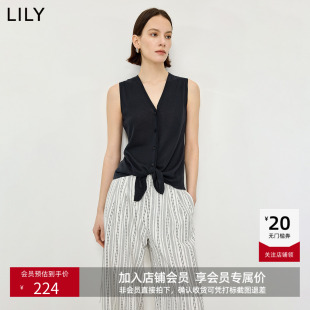 背心马甲女 V领藏蓝色针织开衫 LILY2026夏新款 莱赛尔亚麻混纺无袖