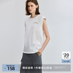 LILY2025夏新款 T恤女短款 簡約氣質(zhì)繡花全棉寬松休閑百搭通勤無袖