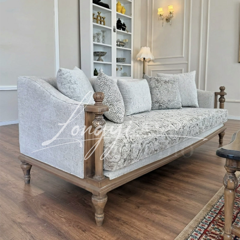 美式乡村客厅高端布艺沙发组合法式简约实木复古三人沙发