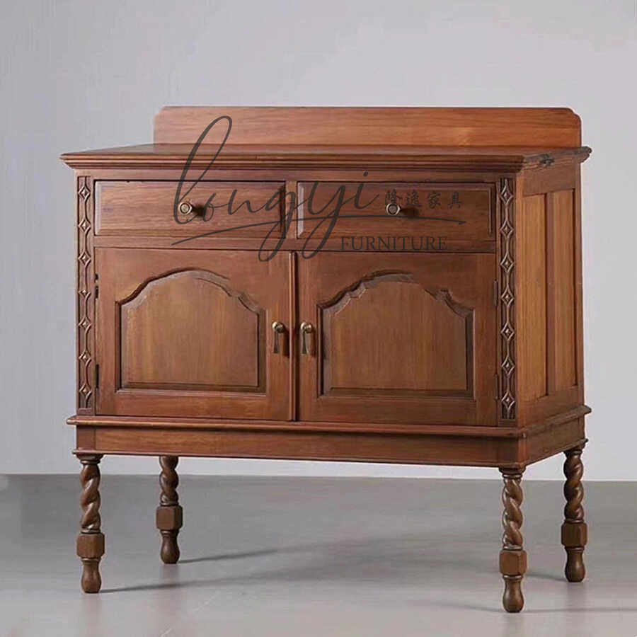 中古风储物柜美式田园乡村风复古实木家具收纳柜置物架玄关台定制