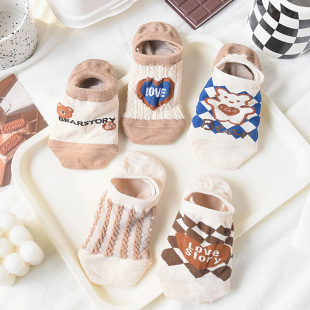 隐形浅口袜子女硅胶不掉跟防滑透气低帮短袜网红小熊ins夏季 薄款