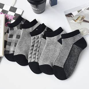 薄款 ins潮百搭春秋双路短袜 黑色格子袜子女船袜隐形浅口纯棉夏季