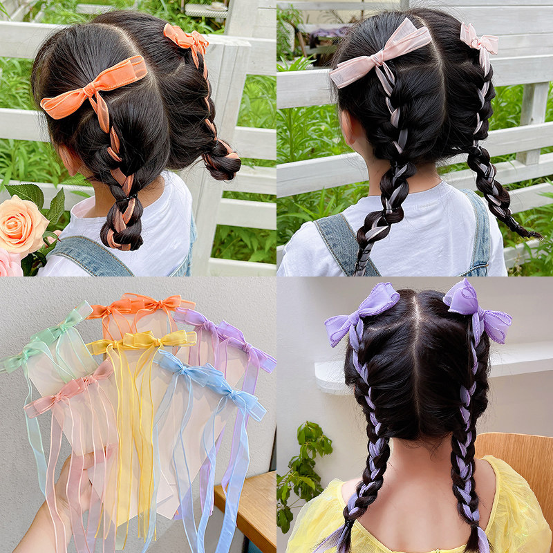 儿童发饰宝宝发带发卡女童蝴蝶结头饰网红编发小女孩飘带丝带发夹