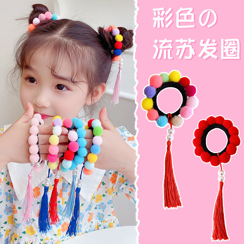 丸子头饰品儿童扎头发皮筋流苏发圈女童宝宝中国风发饰小女孩头花