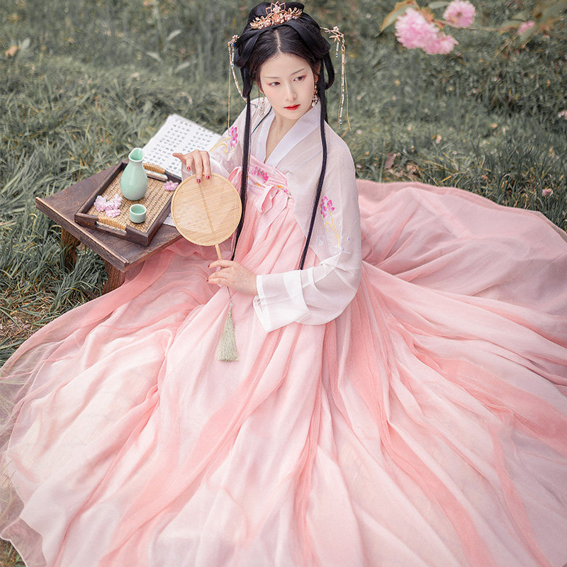 洛轻雅原创汉服女【水芙蓉】齐胸襦裙装刺绣正品日常对襟襦裙汉服