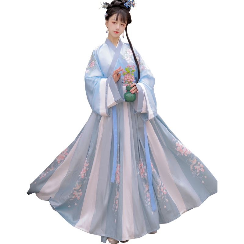 洛輕雅原創(chuàng)漢服女【蘭鶯】晉制中國(guó)風(fēng)交領(lǐng)齊腰襦裙4.5米擺春夏款