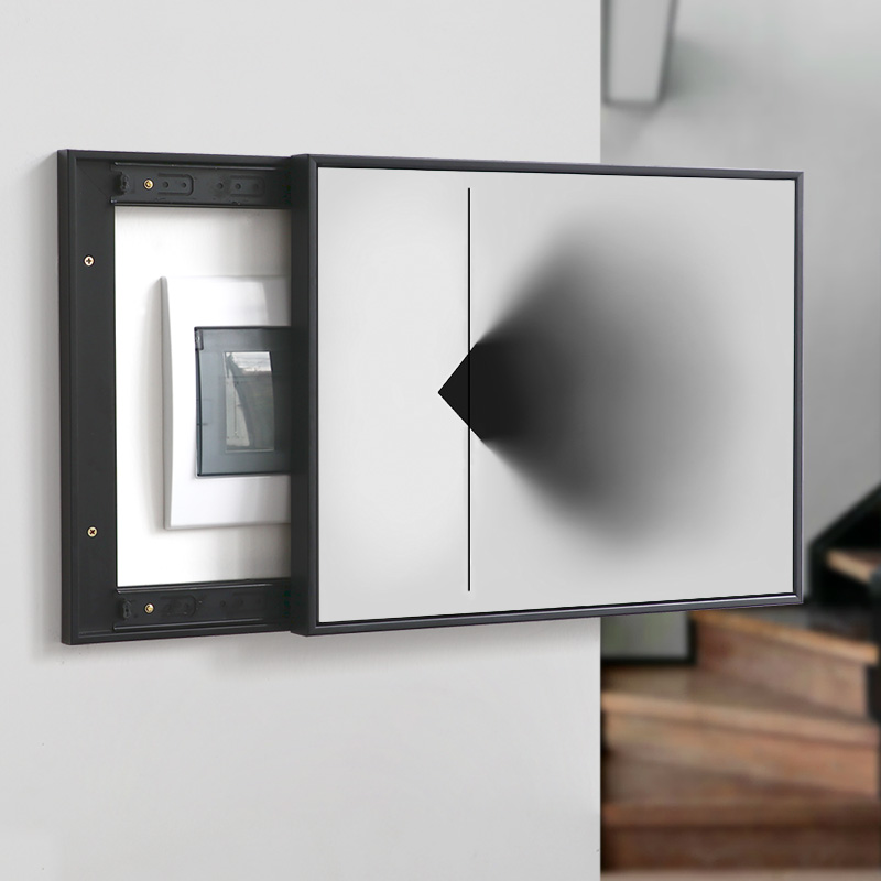 推拉电表箱装饰画黑白简约配电箱遮挡挂画抽象现代风格电闸开关。