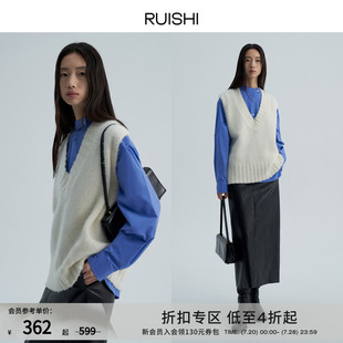 软糯立体驼绒动物毛慵懒风v领针织背心内搭马甲女秋冬 RUISHI芮时