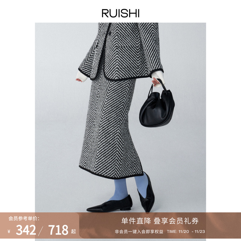 芮时复古几何人字纹时髦外套