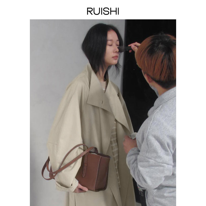 RUISHI芮时 立领挺括定制一粒扣廓形短长款百搭风衣外套女春夏