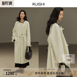 偏门襟圆领100绵羊毛双面呢大衣外套女秋冬季 RUISHI芮时 新中式