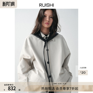 风衣外套女春 可拆卸皮帽松弛感中长款 RUISHI芮时 月亮也晚安