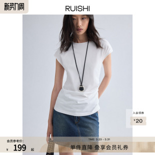 显瘦上衣t恤女夏季 纸片人修身 知性风简约小飞袖 RUISHI芮时
