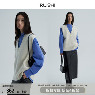 软糯立体驼绒动物毛慵懒风v领针织背心内搭马甲女秋冬 RUISHI芮时