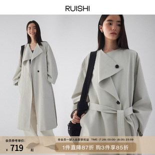 RUISHI芮时 不对称荡领宽松简约弧形袖 大廓形百搭风衣外套女春季
