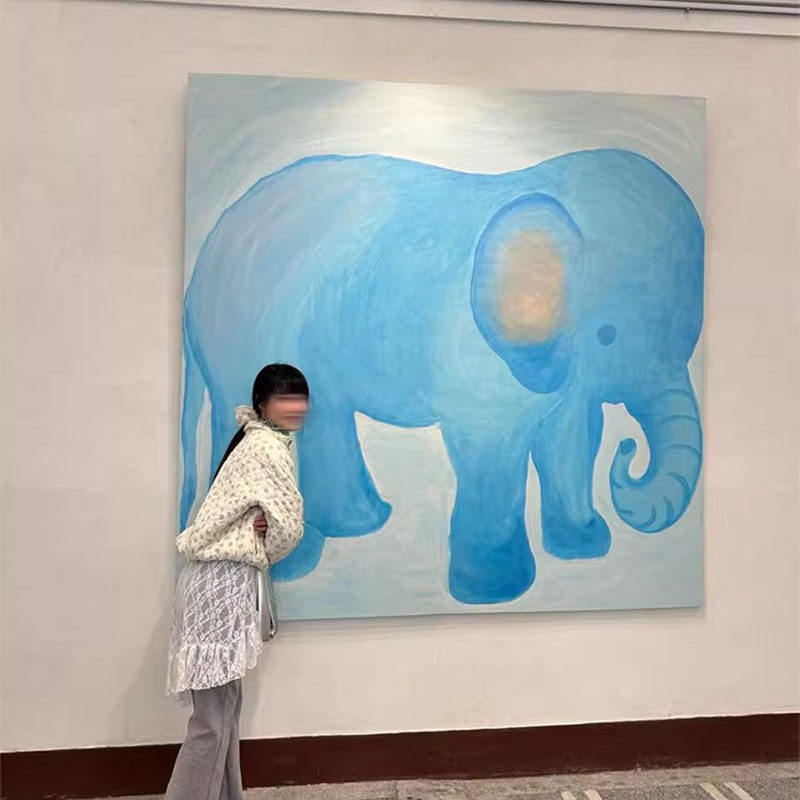 Take an apple系蓝色装饰画可爱大象小众艺术肌理感艺术挂画