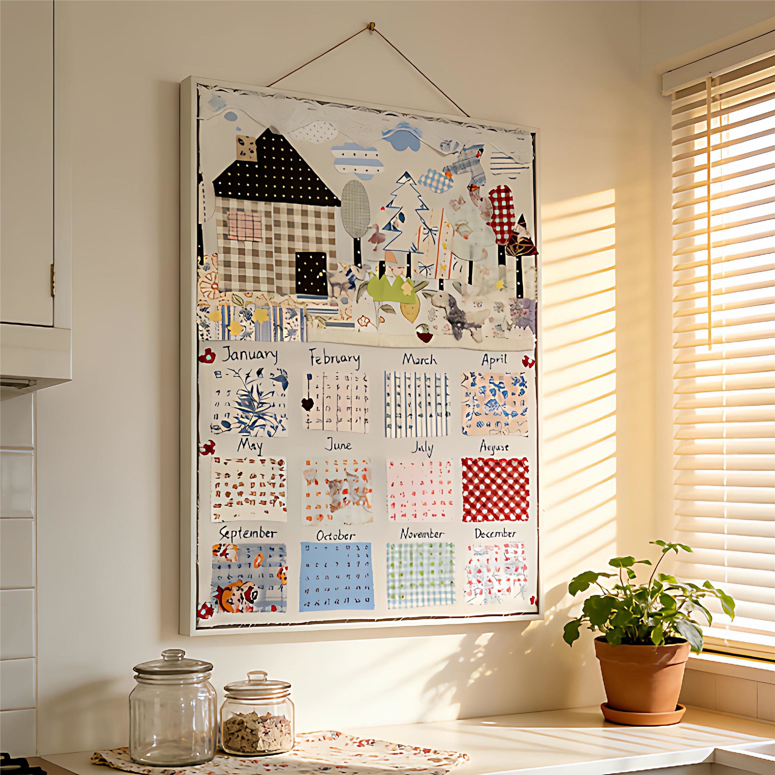 拼布日历》多巴胺布艺风卧室装饰画复古客厅挂画童趣餐厅墙面壁画