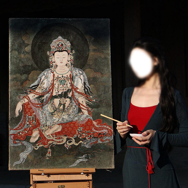 水月观音 新中式客厅装饰画佛像东方美学禅意茶室壁画高级感挂画