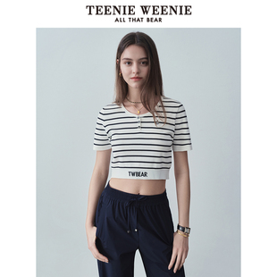 TeenieWeenie小熊奥莱夏条纹针织短袖 上衣女 薄款 T恤短款
