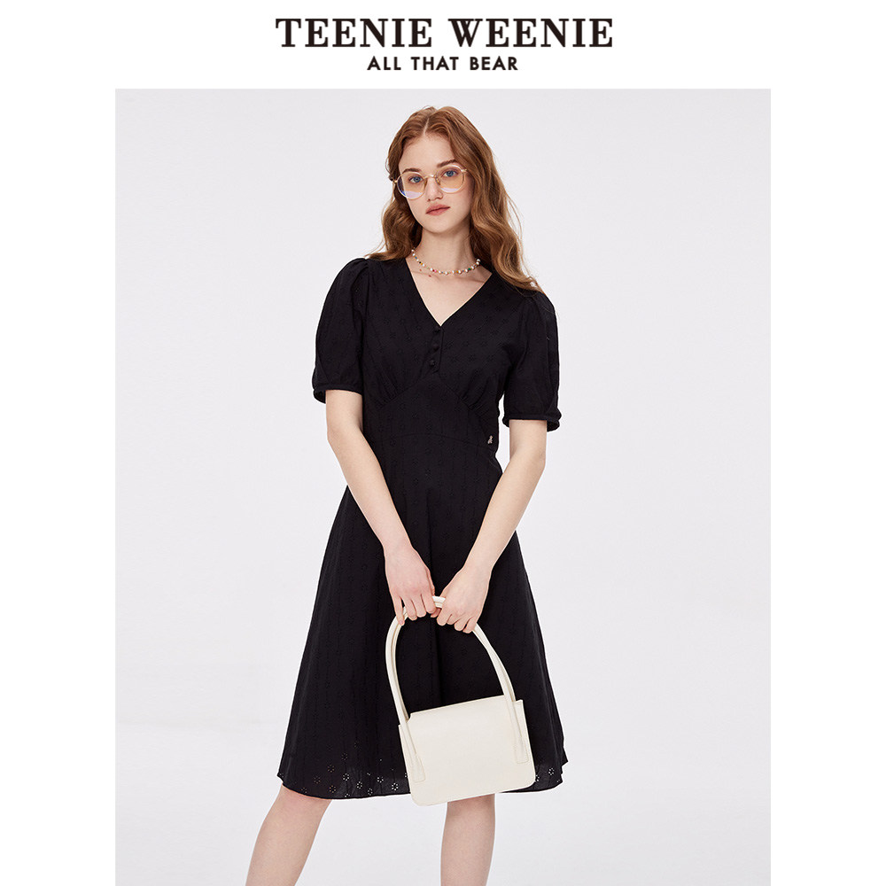 TeenieWeenie小熊奥莱浪漫清新连衣裙V领简洁气质裙子女