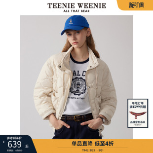 TeenieWeenie小熊奥莱女装 通勤立领棉服外套休闲收腰上衣白色 冬季