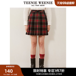 【奥莱甄选】TeenieWeenie小熊格纹半身裙A字短裙高腰百褶裙潮女