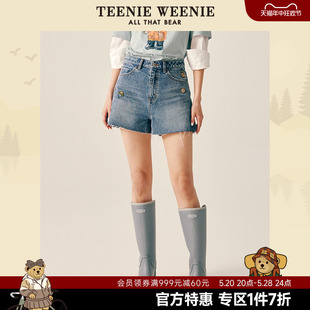 潮高腰磨毛卡通牛仔短裤 TeenieWeenie小熊奥莱女夏季 宽松韩版