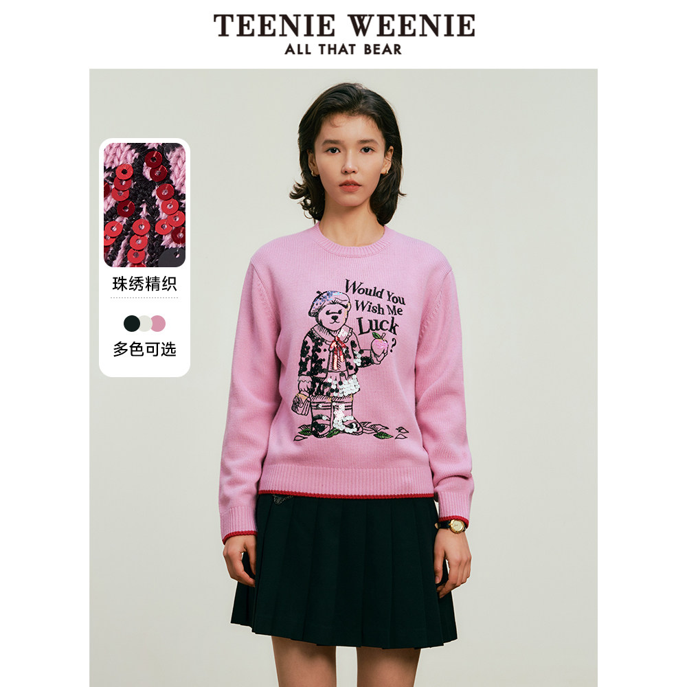 TeenieWeenie小熊奥莱秋季重工珠绣圆领套头毛衣保暖针织