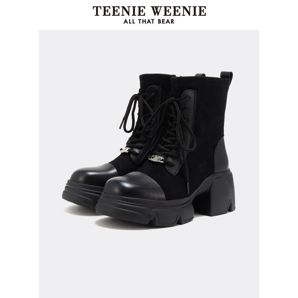 TeenieWeenie小熊奥莱女鞋马丁靴女春季增高靴工装黑色酷飒风