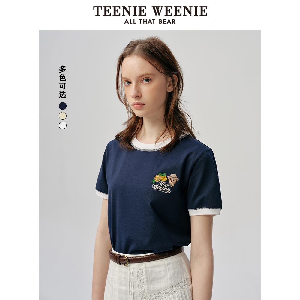 TeenieWeenie小熊奥莱T恤2025夏季新款简约休闲撞色圆领宽松短袖