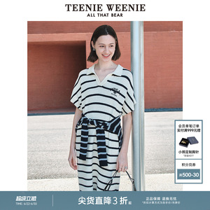 TeenieWeenie小熊奥莱女装秋季松弛感连袖V领翻领毛衣连衣裙