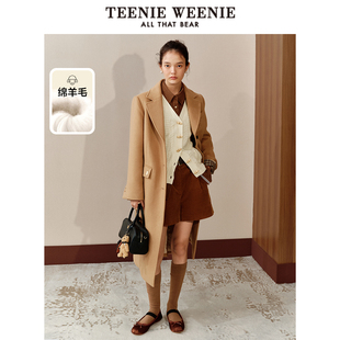 TeenieWeenie小熊奥莱简约西装 领双面毛呢大衣绵羊毛外套女