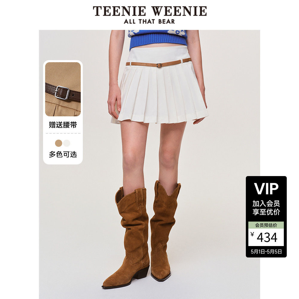 TeenieWeenie小熊女装半身裙春夏俏皮活力学院风高腰百褶短裙