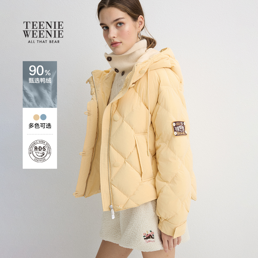TeenieWeenie小熊奥莱2025冬季新款温暖舒适宽松版连帽绗缝羽绒服