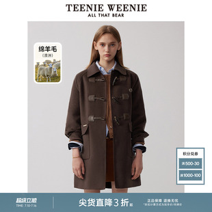 TeenieWeenie小熊奥莱牛角扣双面毛呢大衣澳洲绵羊毛外套女