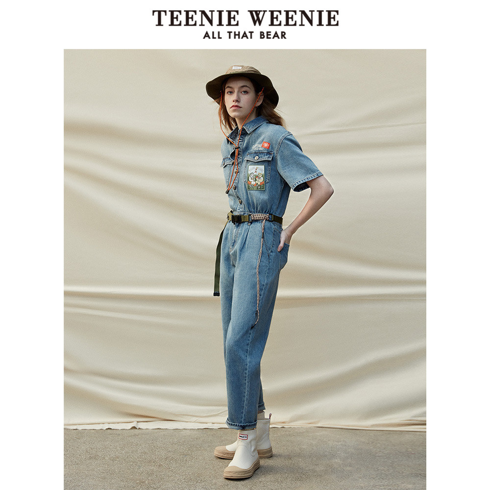 TeenieWeenie小熊奥莱夏季短袖帅气工装风阔腿牛仔连体裤