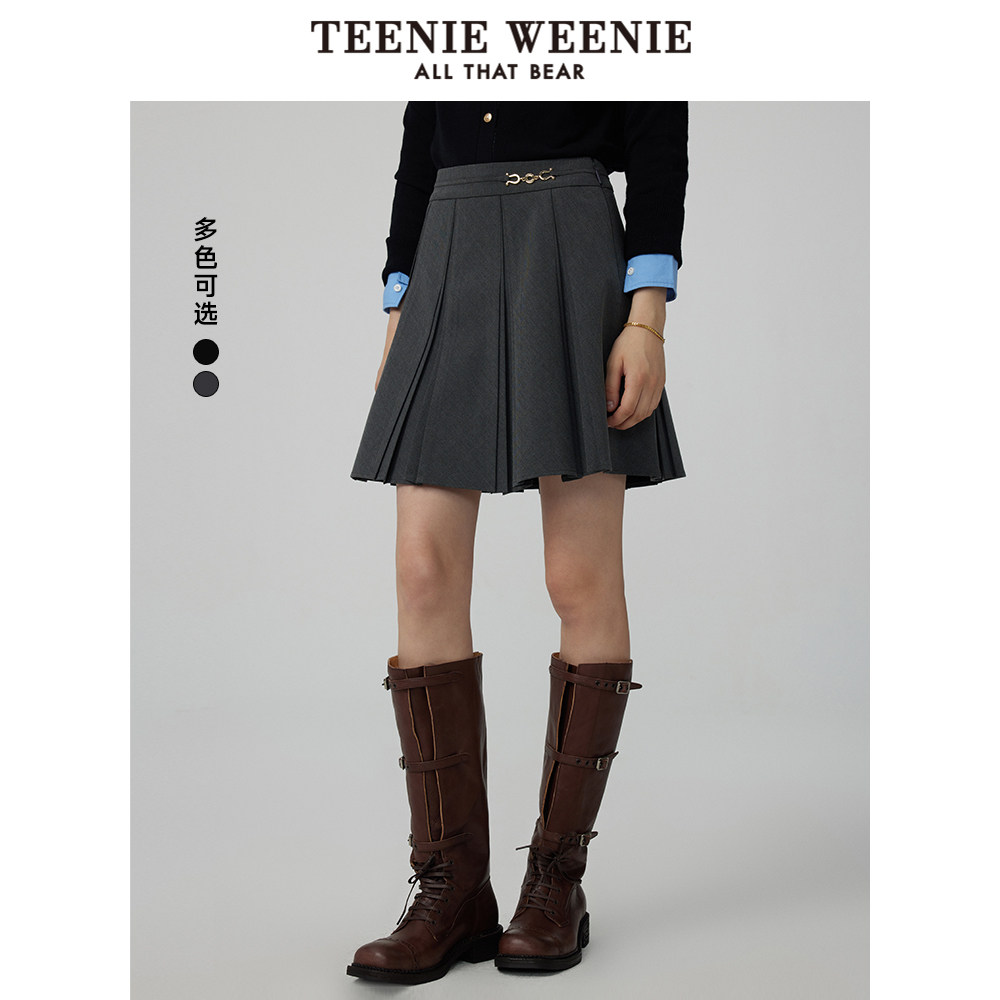 TeenieWeenie小熊奥莱冬装甜美少女感百褶裙花苞蓬蓬裙半