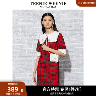 TeenieWeenie小熊奥莱春装大翻领红色格纹连衣裙学院风裙子短裙女