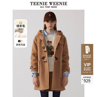 TeenieWeenie小熊奥莱女装质感牛角扣毛呢大衣绵羊毛中长款外套
