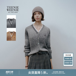 TeenieWeenie小熊女装冬季时尚优雅个性渐变段染V领毛衣针织开衫